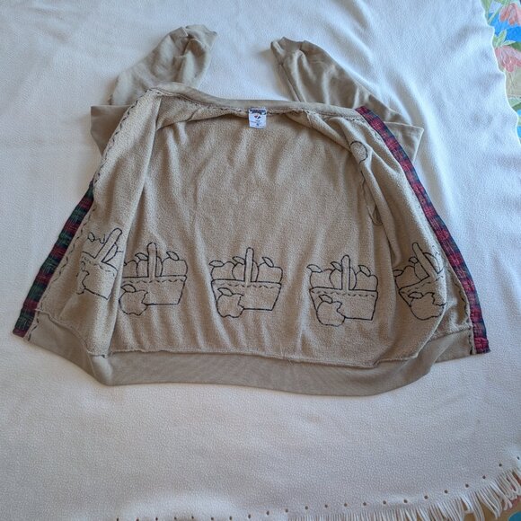 Jerzees Cardigan Beige Fleece Long Sleeve Button up Patchwork Large Unisex EUC - Picture 7 of 16